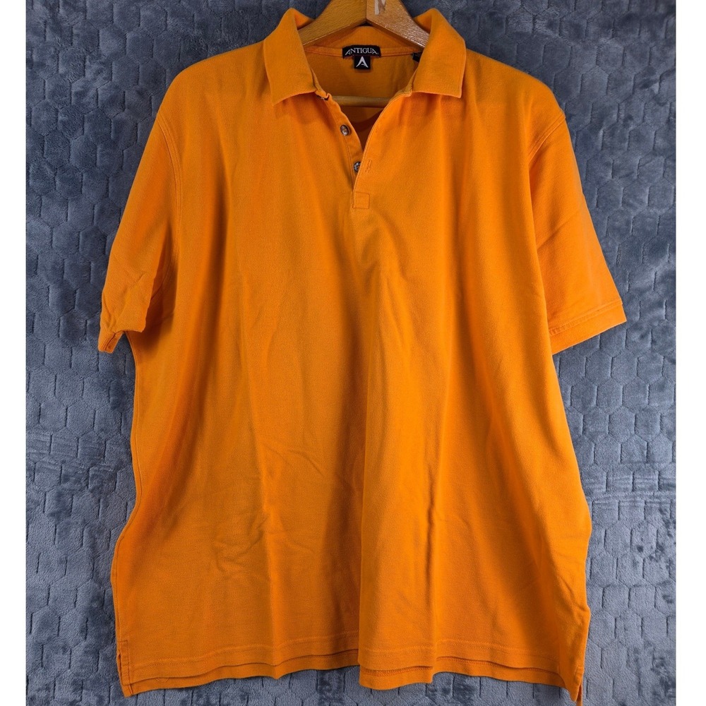 Antigua Mens XXXL Orange Pique Cotton Short Sleeve Polo Shirt Solid Relaxed Fit